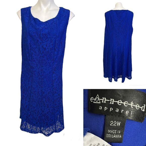 Connected Apparel dress plus 22w blue lace overlay sleeveless‎ office career -13 - Picture 1 of 5